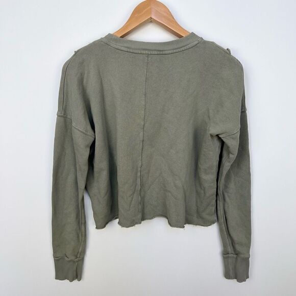Free People Ooh La Ruffle Sweatshirt long sleeve pullover top green size XS - Picture 4 of 13